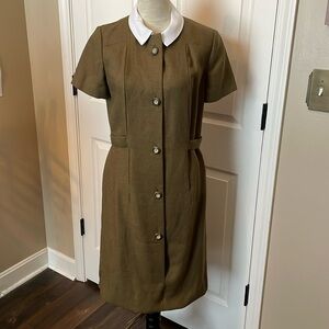 VINTAGE 1960s Linen? Collared Button Front Pencil Dress